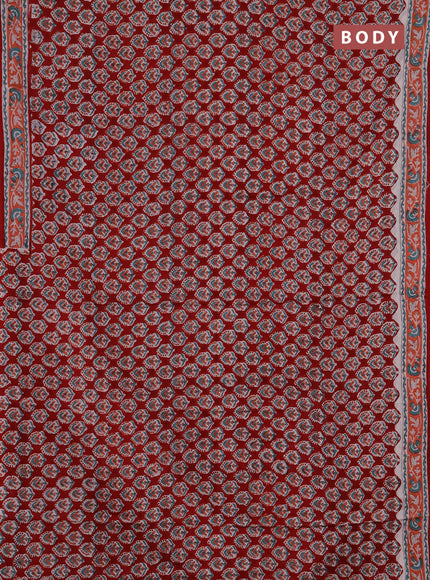 Jaipur cotton saree maroon and peach with allover butta prints and printed border