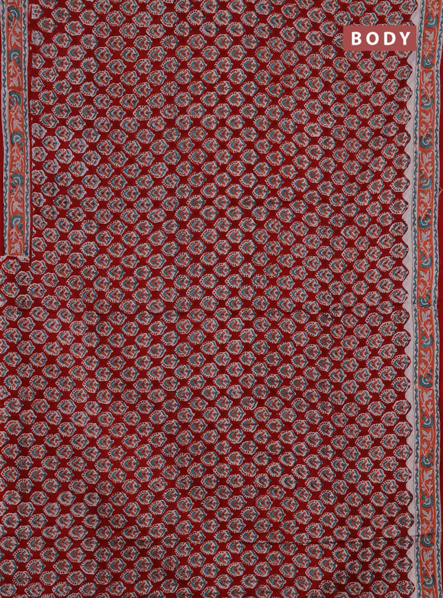 Jaipur cotton saree maroon and peach with allover butta prints and printed border