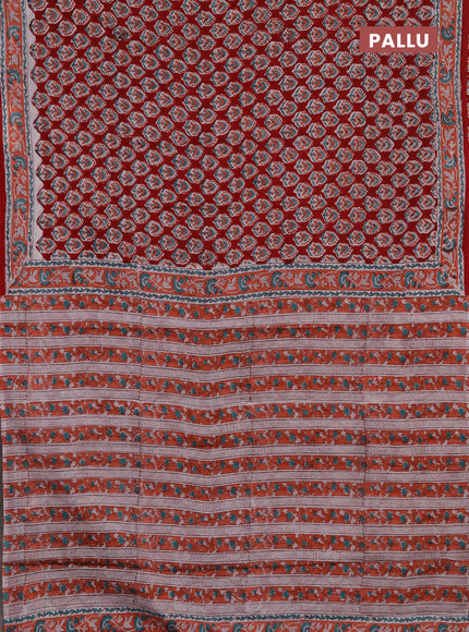 Jaipur cotton saree maroon and peach with allover butta prints and printed border