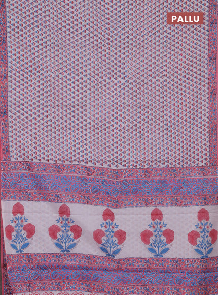 Jaipur cotton saree off white and light pink with allover butta prints and printed border