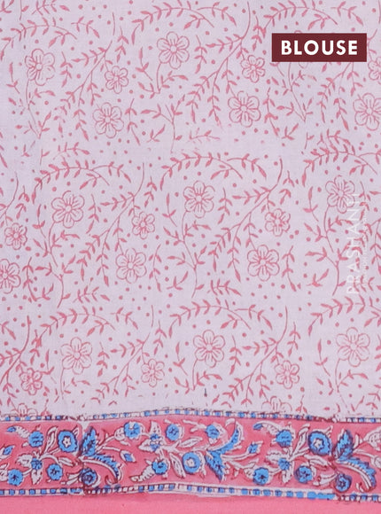 Jaipur cotton saree off white and light pink with allover butta prints and printed border