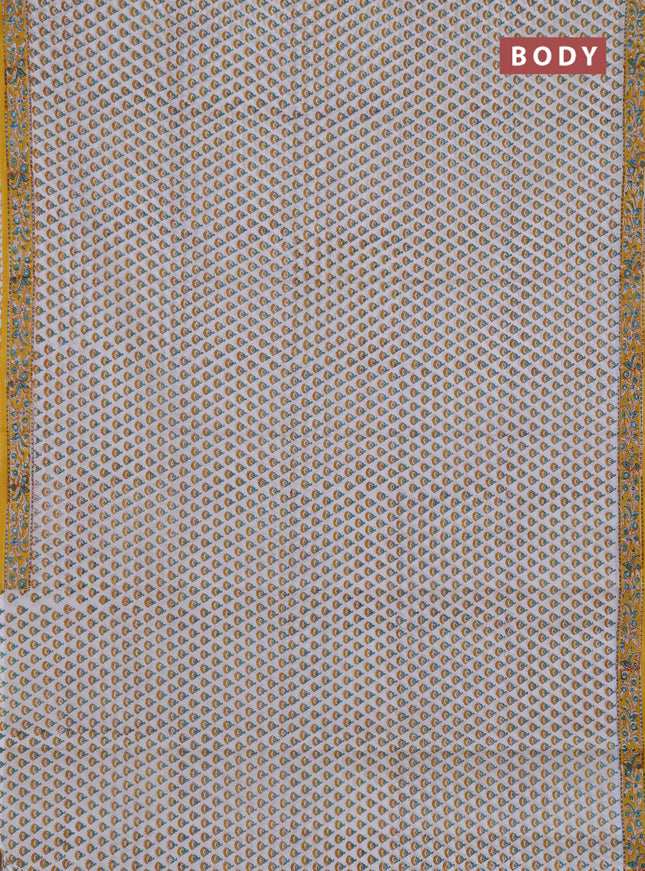 Jaipur cotton saree off white and mustard yellow with allover butta prints and printed border