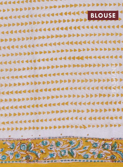 Jaipur cotton saree off white and mustard yellow with allover butta prints and printed border