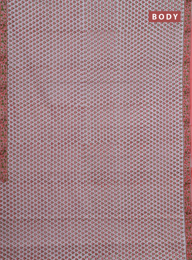 Jaipur cotton saree off white and peach with allover butta prints and printed border