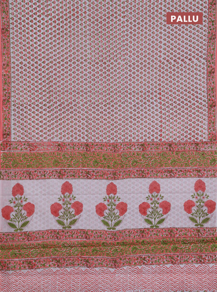 Jaipur cotton saree off white and peach with allover butta prints and printed border
