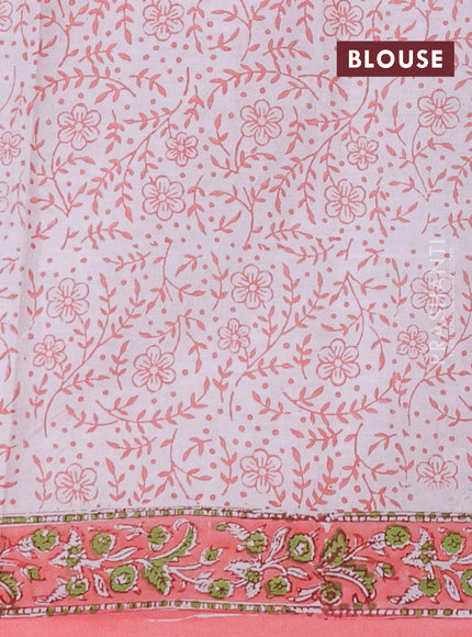 Jaipur cotton saree off white and peach with allover butta prints and printed border