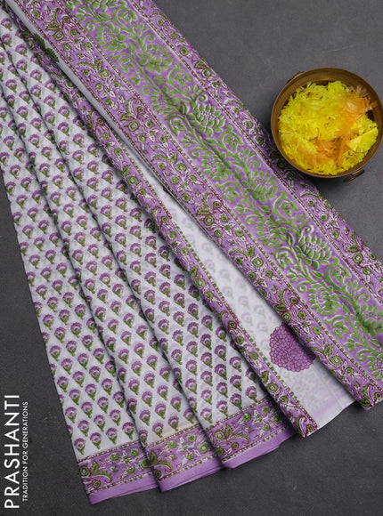 Jaipur cotton saree off white and lavender with allover butta prints and printed border