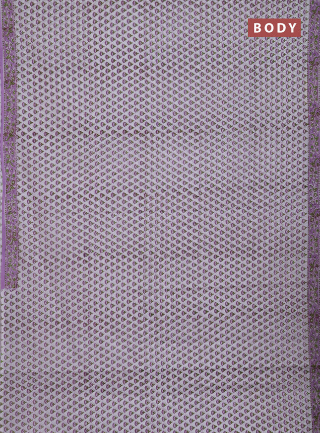 Jaipur cotton saree off white and lavender with allover butta prints and printed border