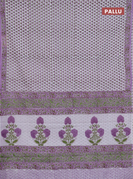 Jaipur cotton saree off white and lavender with allover butta prints and printed border