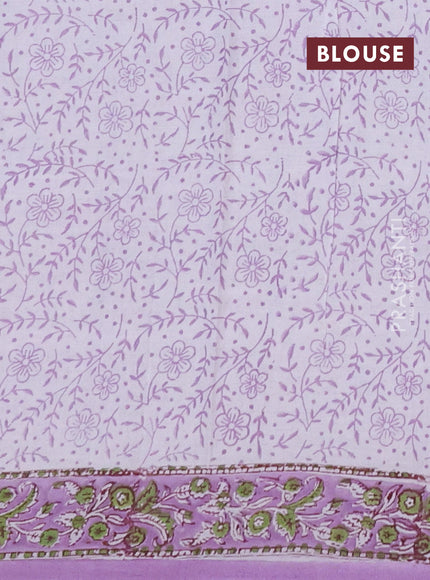 Jaipur cotton saree off white and lavender with allover butta prints and printed border