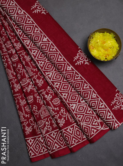 Jaipur cotton saree maroon with allover warli prints and printed border