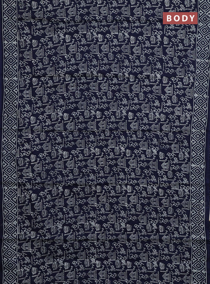 Jaipur cotton saree navy blue with allover warli prints and printed border