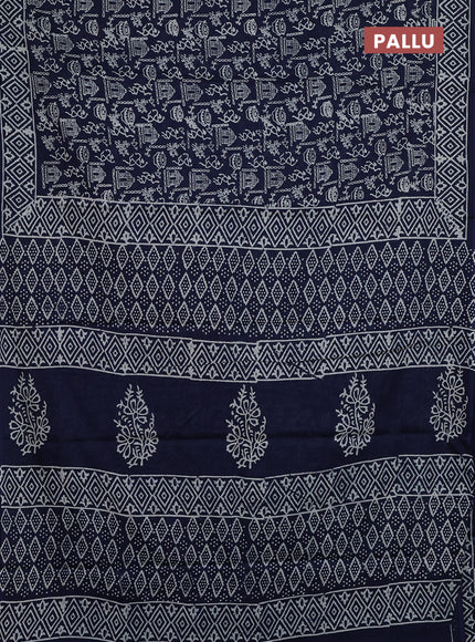 Jaipur cotton saree navy blue with allover warli prints and printed border