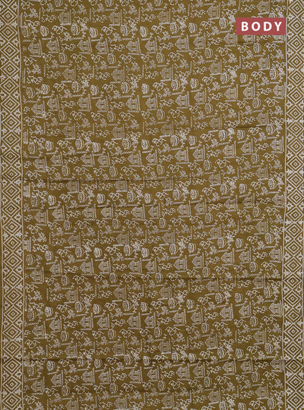 Jaipur cotton saree mehendi green with allover warli prints and printed border