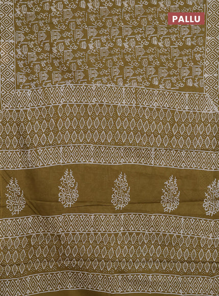 Jaipur cotton saree mehendi green with allover warli prints and printed border