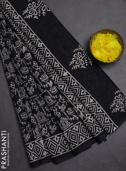Jaipur cotton saree black with allover warli prints and printed border