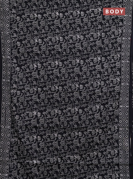 Jaipur cotton saree black with allover warli prints and printed border