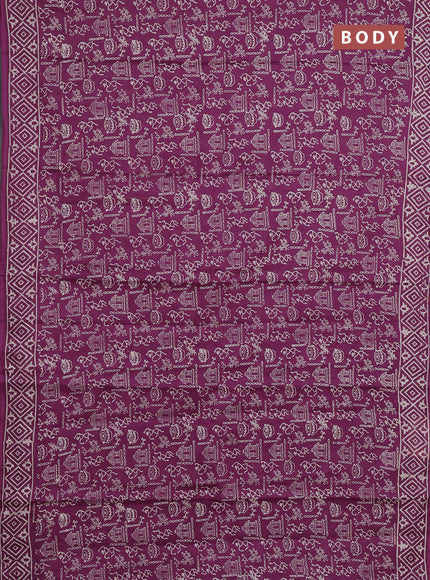 Jaipur cotton saree magenta pink with allover warli prints and printed border