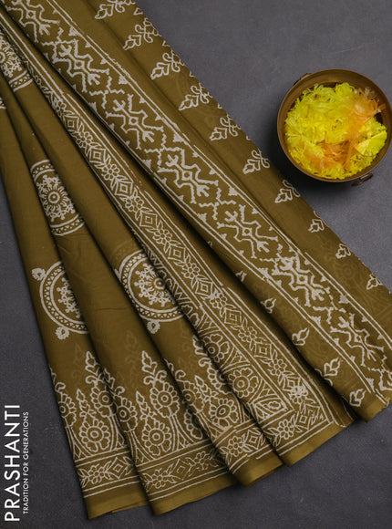 Jaipur cotton saree mehendi green with butta prints and printed border