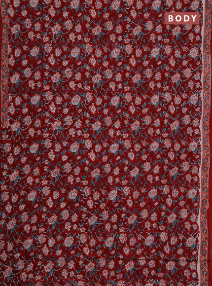 Jaipur cotton saree red and peach with allover floral prints and printed border