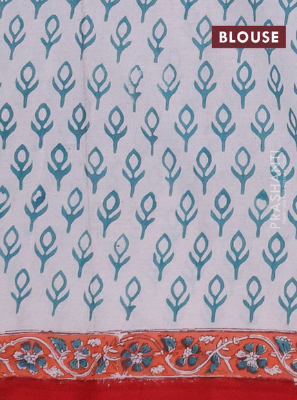 Jaipur cotton saree red and peach with allover floral prints and printed border