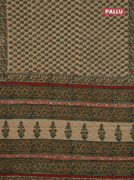 Jaipur cotton saree beige and maroon with allover floral butta prints and printed border