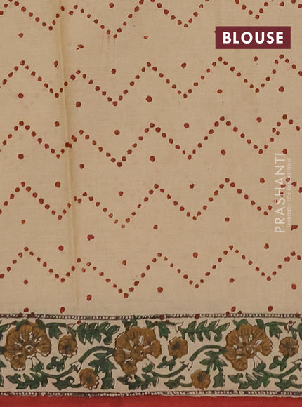 Jaipur cotton saree beige and maroon with allover floral butta prints and printed border