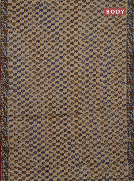 Jaipur cotton saree beige and maroon with allover floral butta prints and printed border
