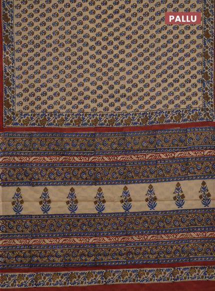Jaipur cotton saree beige and maroon with allover floral butta prints and printed border
