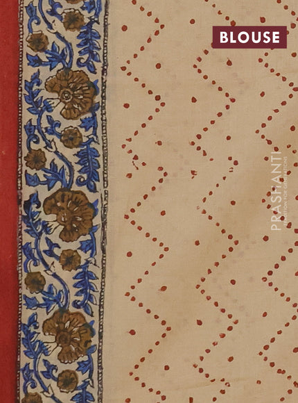 Jaipur cotton saree beige and maroon with allover floral butta prints and printed border