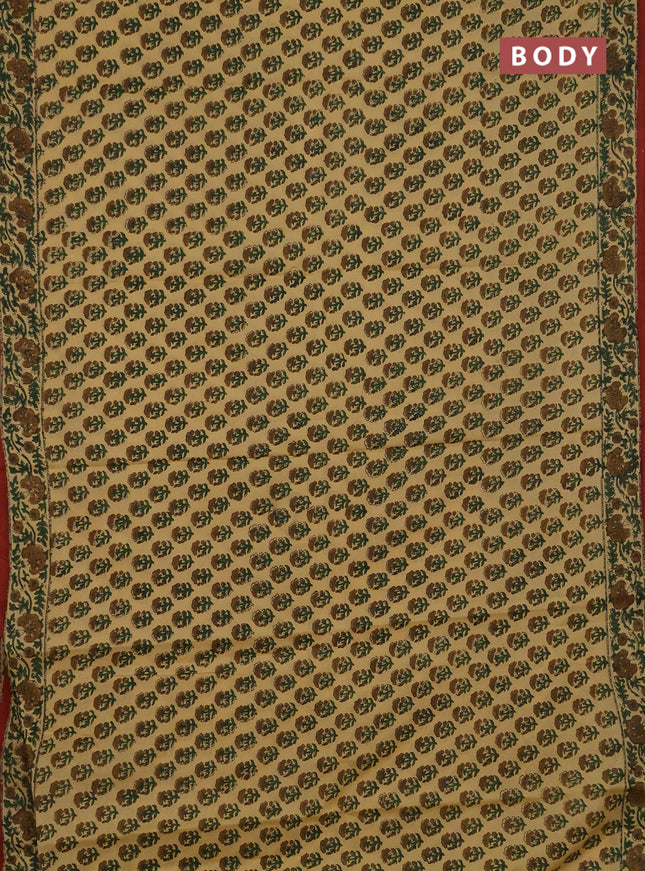 Jaipur cotton saree beige and rust shade with allover floral butta prints and printed border