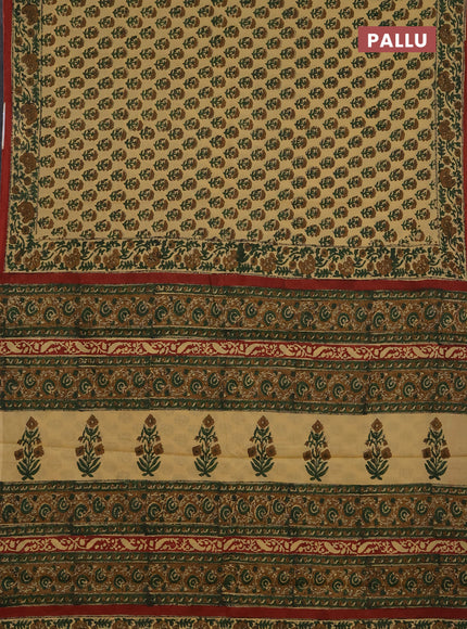 Jaipur cotton saree beige and rust shade with allover floral butta prints and printed border