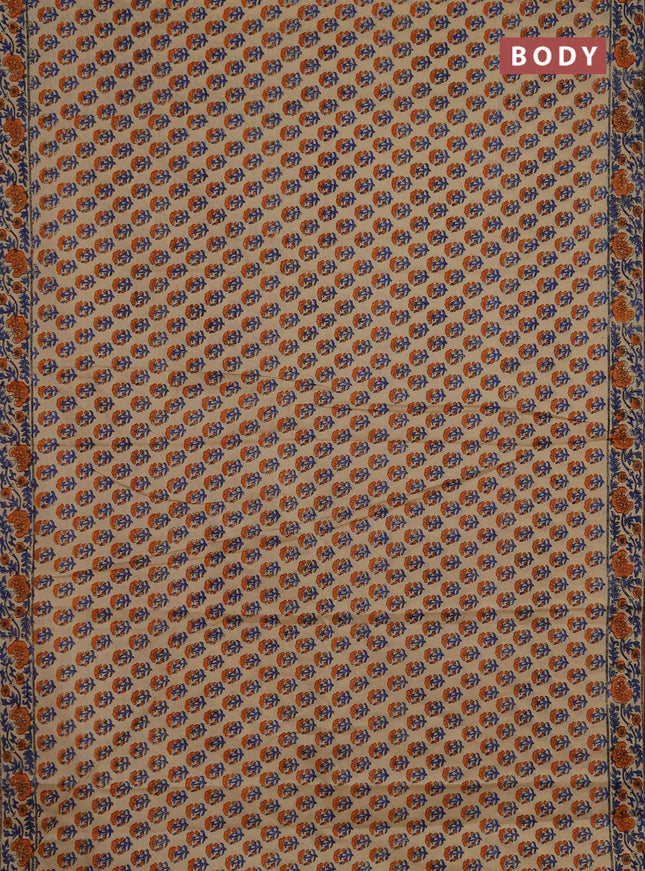 Jaipur cotton saree beige and rust shade with allover butta prints and printed border