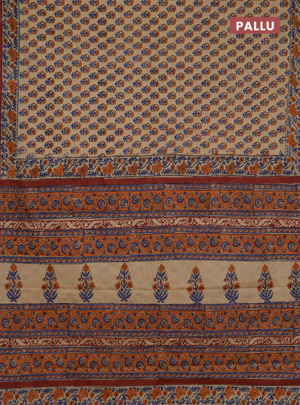 Jaipur cotton saree beige and rust shade with allover butta prints and printed border