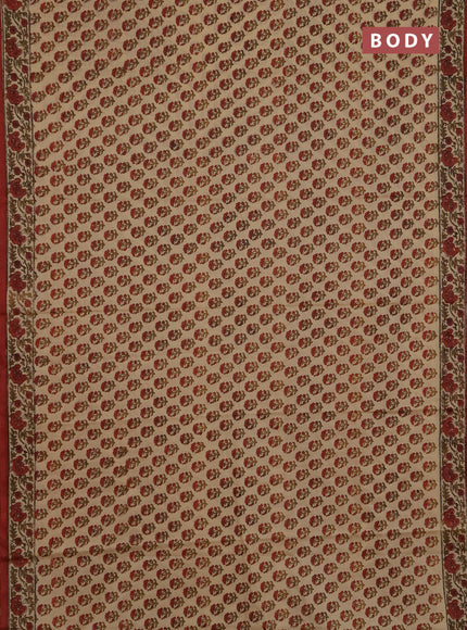 Jaipur cotton saree beige and rust shade with allover prints and printed border