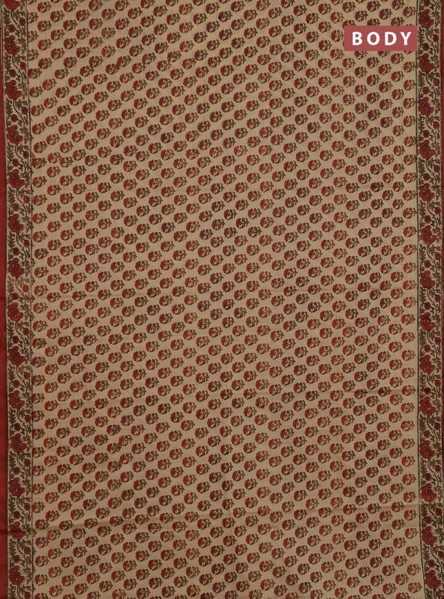 Jaipur cotton saree beige and rust shade with allover prints and printed border