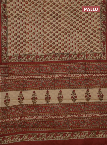 Jaipur cotton saree beige and rust shade with allover prints and printed border