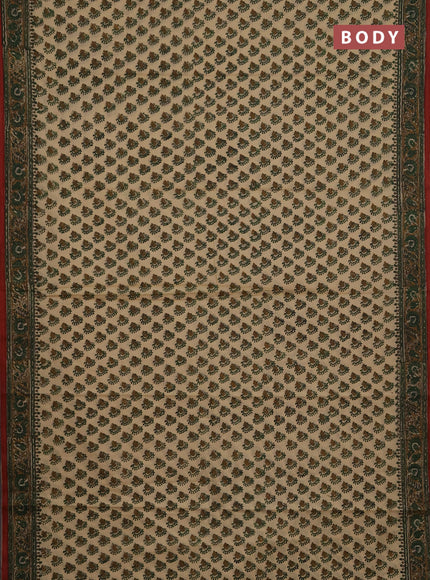 Jaipur cotton saree beige and dark mustard with allover butta prints and printed border