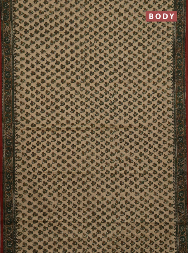 Jaipur cotton saree beige and dark mustard with allover butta prints and printed border