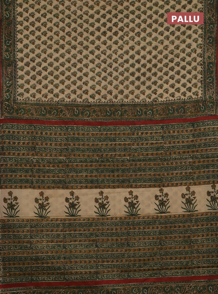Jaipur cotton saree beige and dark mustard with allover butta prints and printed border