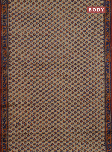 Jaipur cotton saree beige and orange with allover butta prints and printed border