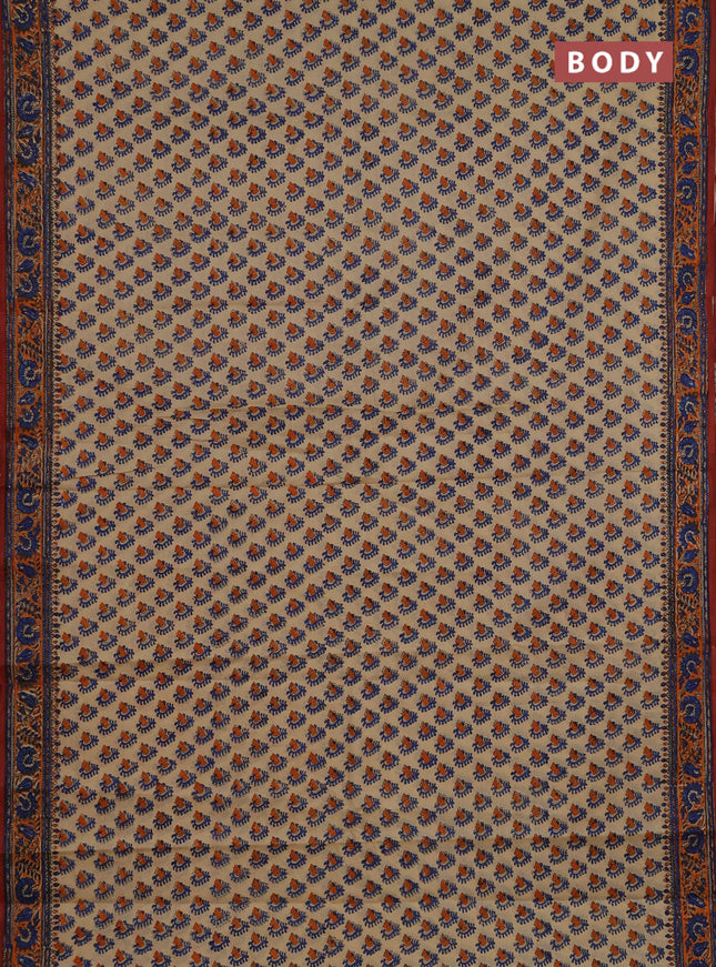 Jaipur cotton saree beige and orange with allover butta prints and printed border
