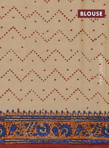 Jaipur cotton saree beige and orange with allover butta prints and printed border