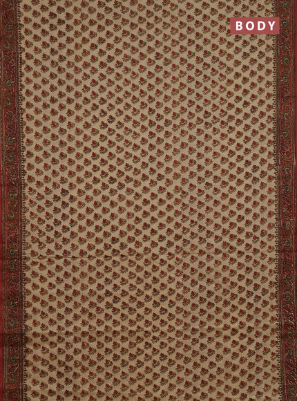 Jaipur cotton saree beige and rust shade with allover butta prints and printed border