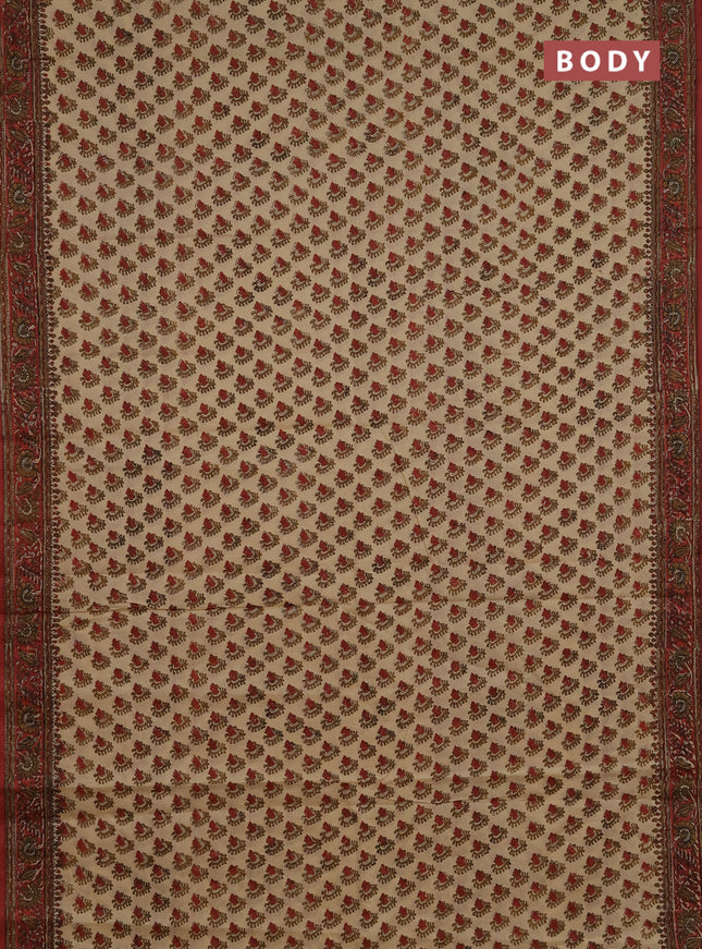 Jaipur cotton saree beige and rust shade with allover butta prints and printed border