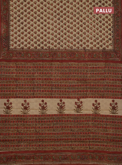 Jaipur cotton saree beige and rust shade with allover butta prints and printed border