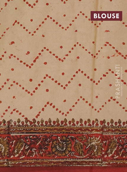 Jaipur cotton saree beige and rust shade with allover butta prints and printed border