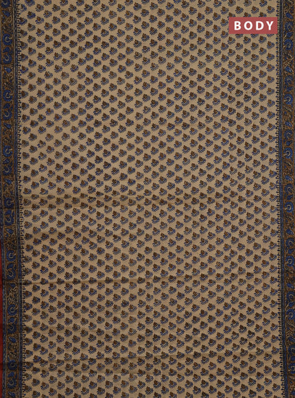 Jaipur cotton saree beige and dark mustard with allover butta prints and printed border