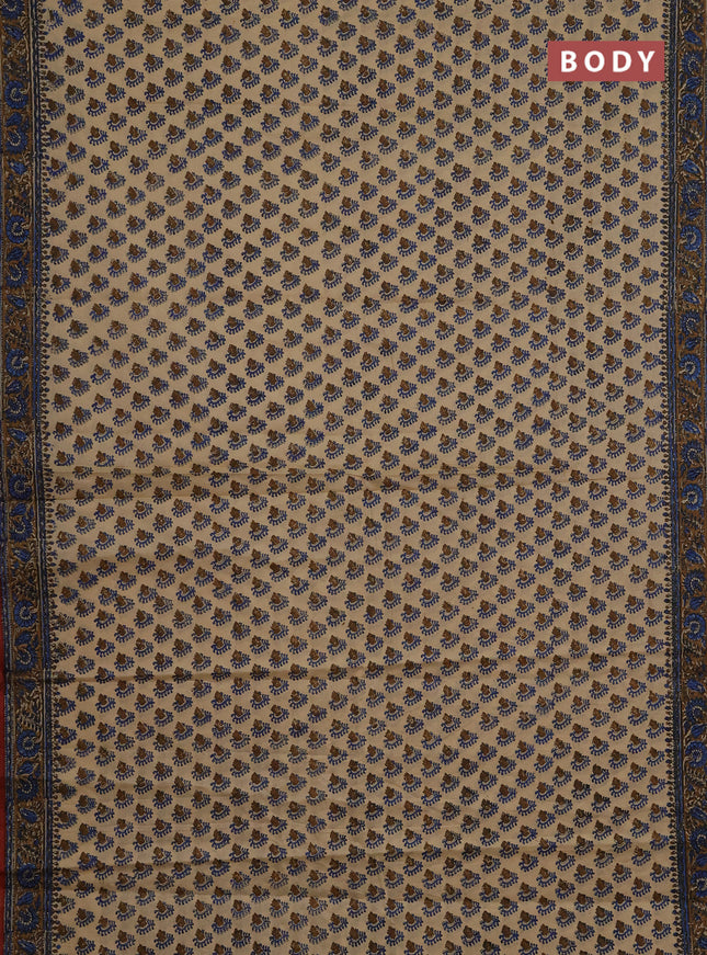 Jaipur cotton saree beige and dark mustard with allover butta prints and printed border