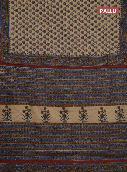 Jaipur cotton saree beige and dark mustard with allover butta prints and printed border